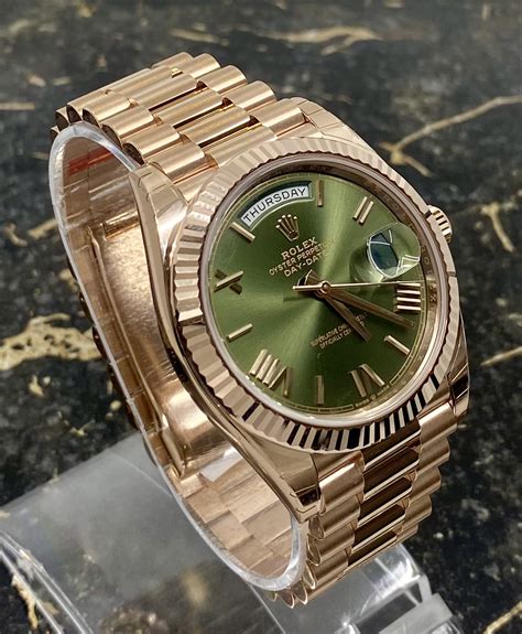 rolex day date rose gold with green dial|Rolex Day-Date ref 228235.